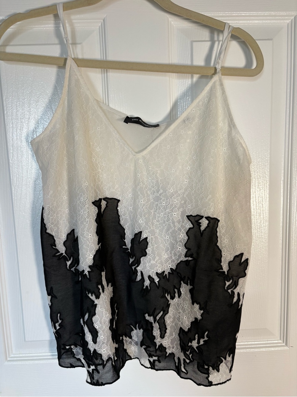 The Kooples White Lace Camisole with Black Appliqué